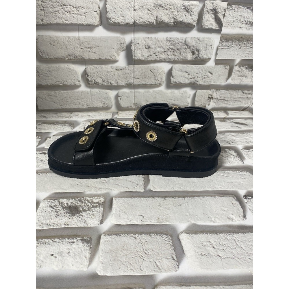 Sandro Rhinestone Hook-and-Loop Sandals‎ Black Leather Women's Size 6 - Picture 4 of 9